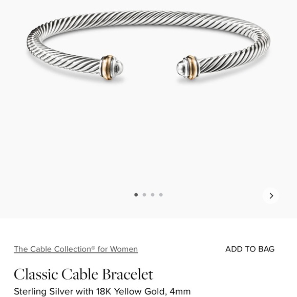 Jewelry - David Yurmam Classic Cable Bracelet
Sterling Silver with 18K Yellow Gold